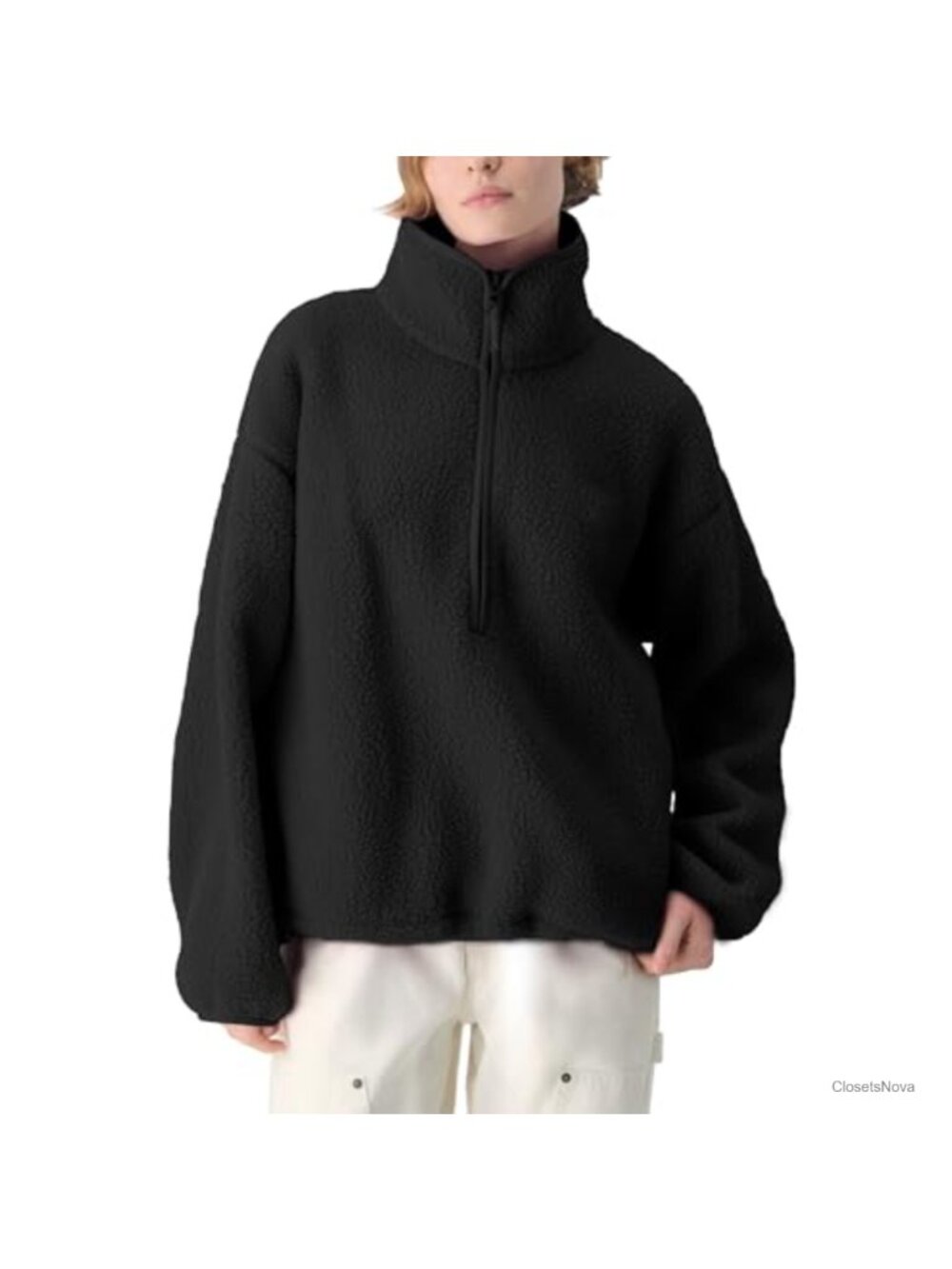 Women's Fleece Quarter Zip Pullover Sherpa Jacket Cropped Oversized